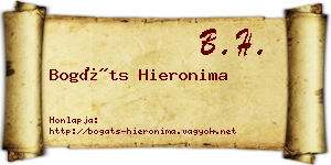Bogáts Hieronima névjegykártya